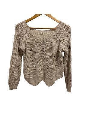 NWT Lashez Knit Crop Sweater Beaded Pearls | Women’s Cream Beige Ecru White NEW